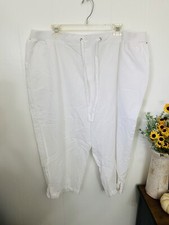C O Daniels White Capri Pants 2X Cotton Elastic Waist Beach Cruise Y2K Crop picture