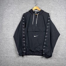 Nike Hoodie Mens Large L Black Swoosh Windbreaker Jacket Half Zip CV9167-010 picture