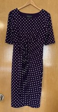 Connected Apparel Purple/Cream Polka Dots Ruched Side Short Sleeve Dress Size 10 picture