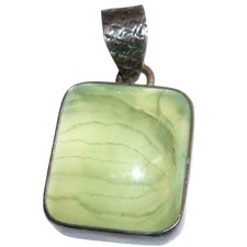 Vintage Artisan Sterling Silver Pale Green Banded Serpentine Jade Square Pendant picture