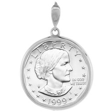 925 Sterling Silver Round Edge Dollar Coin Bezel Pendant 26mm Prong Back picture
