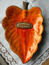 Vintage Treasure Craft Orange Glazed Leaf Trinket Dish 60s Made In USA Las Vegas picture