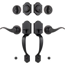 Double Front Door Handleset with Deadbolt Oil-Rubbed Bronze Classic Entry Handle picture