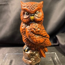 Vintage Ceramic Owl Figurine Red Brown Textured Bird Statue Marked EJ 77 picture