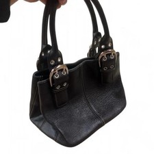 Tignanello Black Pebbled Leather Satchel Shoulder Bag Buckle Accents Vintage picture