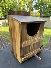 Large Wooden Owl Nesting Box with Stand & Shavings for Outdoor Birds picture