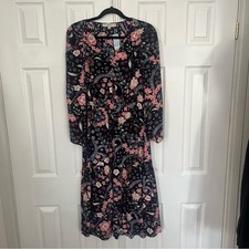 LOFT Petites Navy Pink Floral Paisley Smocked Waist Midi Dress LP New picture