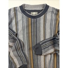 Knights Sportswear Crewneck Sweater Vintage 90s Vertical Stripe Gray Brown L picture