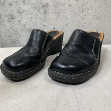 BORN Women's 8 Black Leather Slide Mules W3510 Wedge Platform heels picture