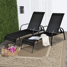 Costway 2PCS Patio Lounging Chair Set Recliner Sling Chaise Adjustable Back picture