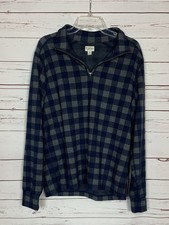 Knit for J.CREW Men's M Medium Navy Blue Gray Plaid Quarter Zip Pullover  Shirt picture