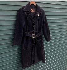 True Vintage 1960s The Tannery Navy Studded Belted Suede Trench picture