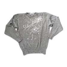 Vintage Le Pullover Irene Leung Lambswool Beaded Sequin Sweater Gray Glam Retro picture