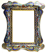 SUPERB LG ANTIQUE FRENCH ENAMEL PICTURE FRAME CHAMPLEVE GILDED BRONZE ART NOUVEA picture
