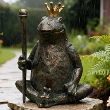 Whimsical Frog Prince Garden Statue Patina Style Frog Figurine Yard Home Decor picture