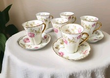 5 Sets LIMOGES HAVILAND ROSE Pink Yellow Flat Demitasse Cups & Saucers Schleiger picture