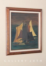 GORGEOUS MCM MINIMALIST ORIG ABSTRACT OIL PAINTING SHIPS 50's MID CENTURY ART picture