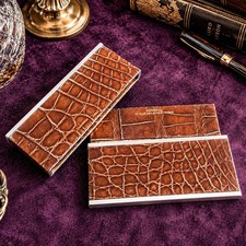 Luxurious Antique Art Deco French Alligator Leather and Silver Card Case Box picture