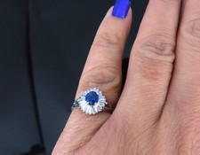 Vintage 0.50ct Blue Sapphire & 0.19ct Diamond Platinum Cocktail Ring Size 4.25 picture