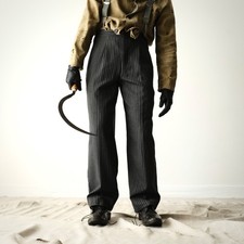 Vintage 1940s Swiss Bespoke Striped High Waist Suspender Trousers picture
