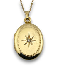 Vintage Winard Gold Filled Oval Locket Star and Diamond Necklace 17 Inches picture