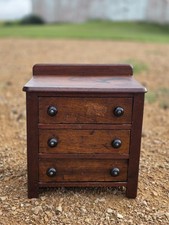 RARE - 19th centry Miniature Antique Chest, SALESMAN SAMPLE 3 drawers soft wood picture