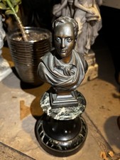 Vintage Patinated Bronze Bust of Young Man on Green Marble Base picture