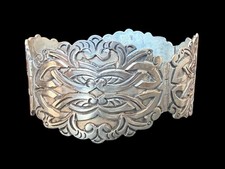 1940’s Signed Iguala Mexico VCC Ornate Sterling Silver Panel Bracelet picture