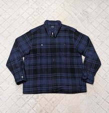 Noah Jacket Mens XL Blue Navy Plaid Full Zip Heavy Cotton Flannel Overshirt picture