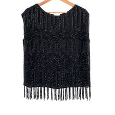 Joie Cecile Beaded Top Black Caviar Cap-Sleeve Pullover Boat Neck Size XS NWT picture