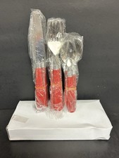 Gibson MERRY MISTLETOE Christmas Set of RED HANDLE FLATWARE Service For 4 - NEW picture