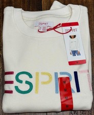 NWT Esprit Women's Logo Fleece Crewneck Sweatshirt Embroidered 80s Retro Viral picture