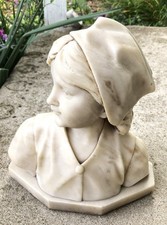 Large Antique Carved Alabaster Bust of Joan of Arc Signed by Artist picture