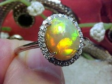 🔥 NATURAL ETHIOPIAN OPAL RING AAA+++ 10x8mm & WHITE SAPPHIRE 925 SS SZ 8 picture