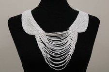 Vintage white beaded fringes sew-on collar, bridal neckline applique bib -103 picture