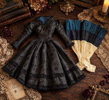 Antique Victorian Doll Dress Petticoat Black Silk Beaded French Fashion 1800s picture