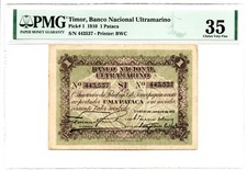 Timor: Banco Nacional Ultramarino 1 Pataca 1.1.1910 Pick 1 PMG Ch. Very Fine 35. picture