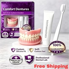 Moldable Silicone Dentures Upper Lower False Teeth Set Instant Smile Toothbrush  picture