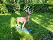 Vintage Concrete Deer Buck w/ Aluminum Antlers 4.5 ft tall 4 ft wide Heavy picture