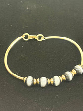 Vintage Farfan Mexico 925 Marked Gray Cat's-Eye Bead Tubular Bangle Bracelet picture