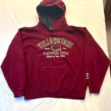 Prairie Mountain Yellowstone National Park Burgundy Pullover Hoodie Men's XL picture