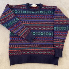Vintage Scottish Isles 100% Wool Sweater Jumper Men's Large Fair Isle Geometric picture
