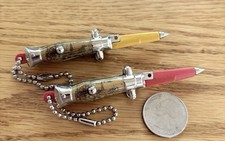 2 Vintage Farfalli Tourist Miniature Keychain Switchblade Pens, Italy, Unused picture