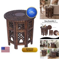 Woodify Side Table Mango Wood 18x18 Octagon Natural Burnt Accent Table picture