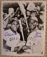 WILLIE MAYS & ERNIE BANKS DUAL SIGNED 8X10 PHOTO WITH PSA COA-PASSED OUT OR SAFE picture