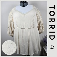 Torrid Ivory Boho Peasant Blouse With Textured Polka Dots & Lace (EUC) picture