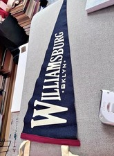 Vintage Style Williamsburg Brooklyn Felt Pennant Banner Flag - Navy Blue & White picture
