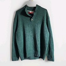 Enzo Mantovani Men’s L Wool Knit Mock Neck Button Pullover Sweater Green picture