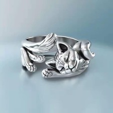 Stretching Cat Cute Ring,  Silver Animal, Pet Lover Ring Adjustable Size picture