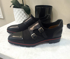 Christian Louboutin Men’s Black Leather Double Monk Strap Red Sole Shoes 10.5 picture